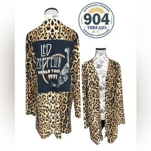 Led Zeppelin Graphic Upcycled Leopard Lightweight Jacket Kimono Duster
